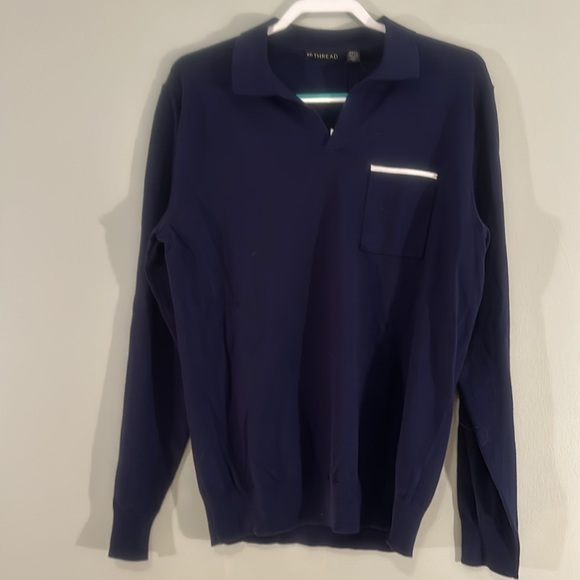 NWT navy en Thread light collared v neck sweater size large - Picture 1 of 7
